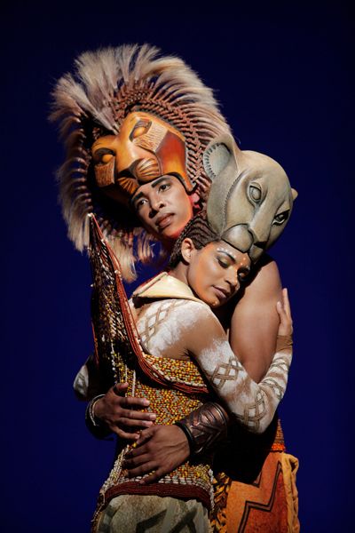 COURTESY OF JOAN MARCUS Simba (André Jackson) and Nala (Marja Harmon) tenderly hold each other during “Can You Feel The Love Tonight” in the national tour of “The Lion King.” The popular production has finally reached Orange County.