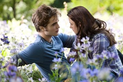 Edward and Bella, played respectively by Robert Pattinson and Kristen Stewart, make goo-goo eyes at each other.