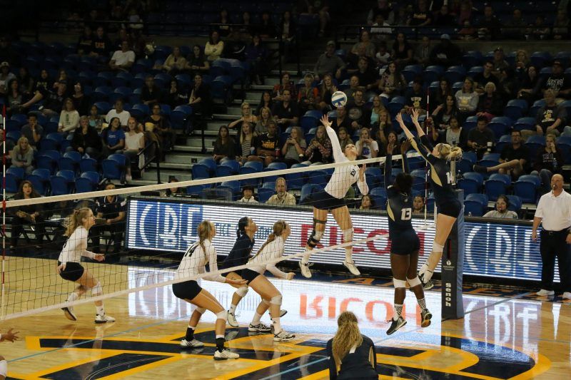 Sophomore outside hitter Haley DeSales and senior outside hitter Victoria Dennis led the 'Eaters to victory Wednesday evening in a match that went on to a sudden death period. Dennis topped all players on the night with a career high 33 kills while DeSales registered 18 kills and 19 digs. 