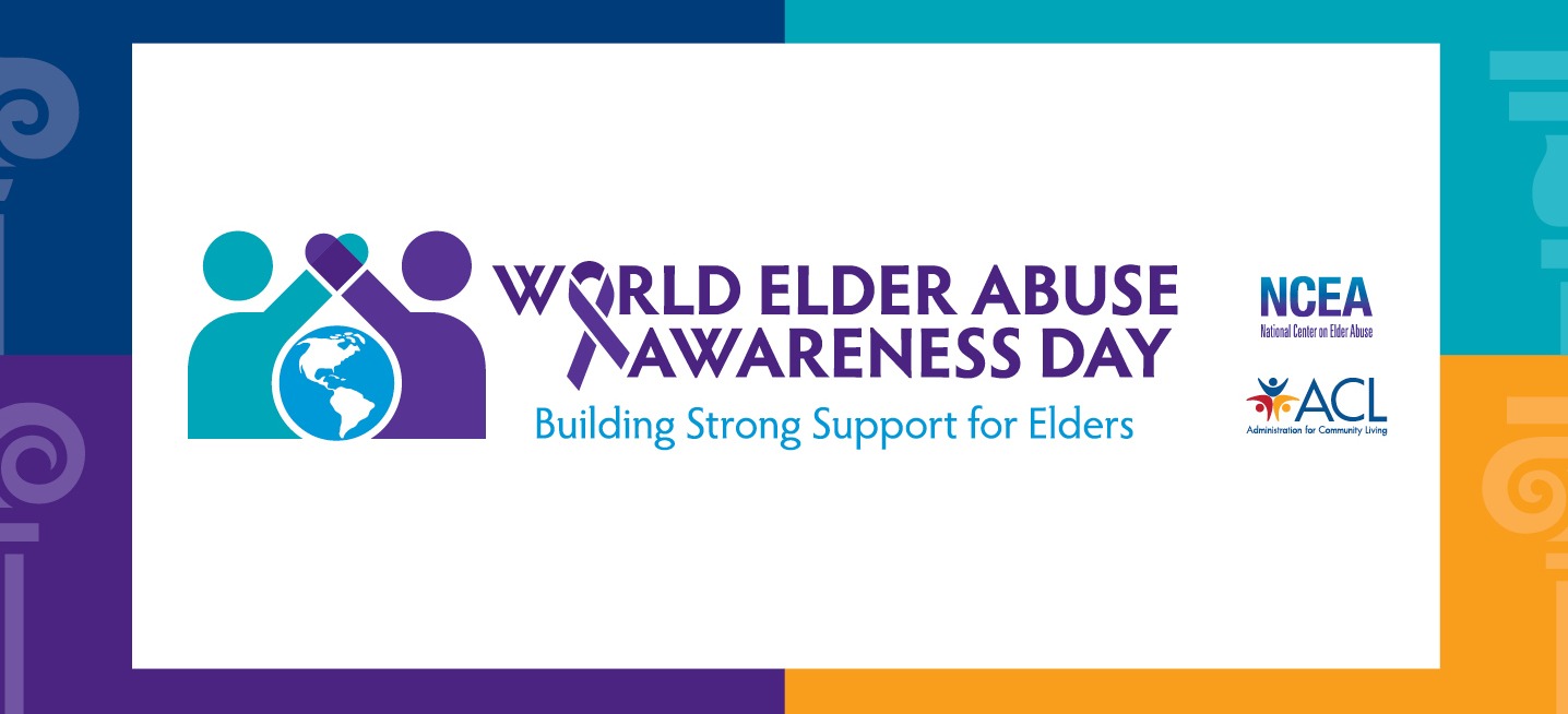 A graphic with two figures, one is teal and one is purple, hold hands over a drawing of the globe, next to the word 