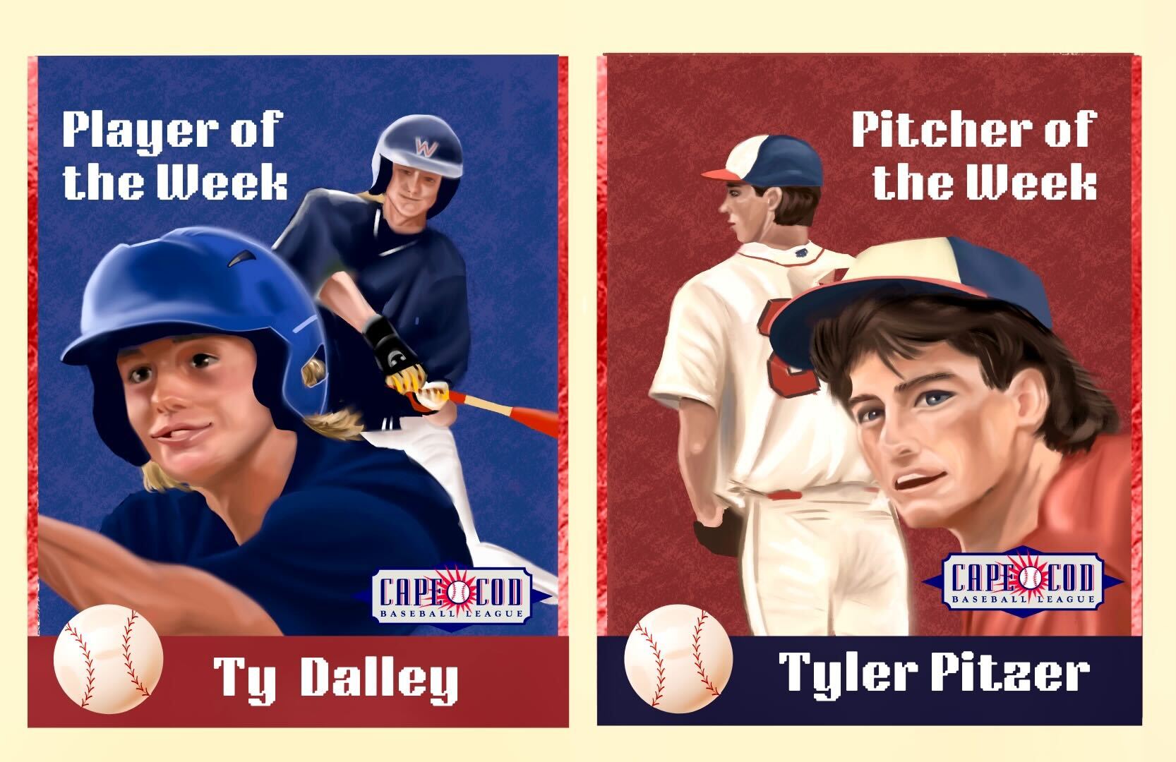 Baseball card portraits of Ty Dalley and Tyler Pitzer