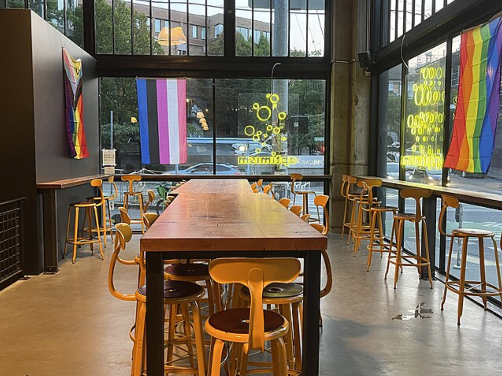 Pride flags inside of a small business shop