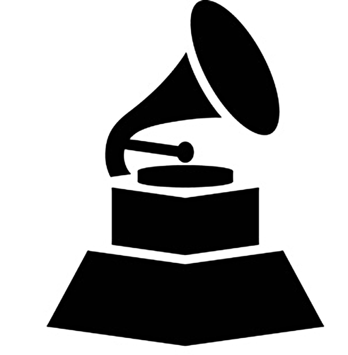 A black silhouette of a Recording Academy Grammy award is shown against a white background.