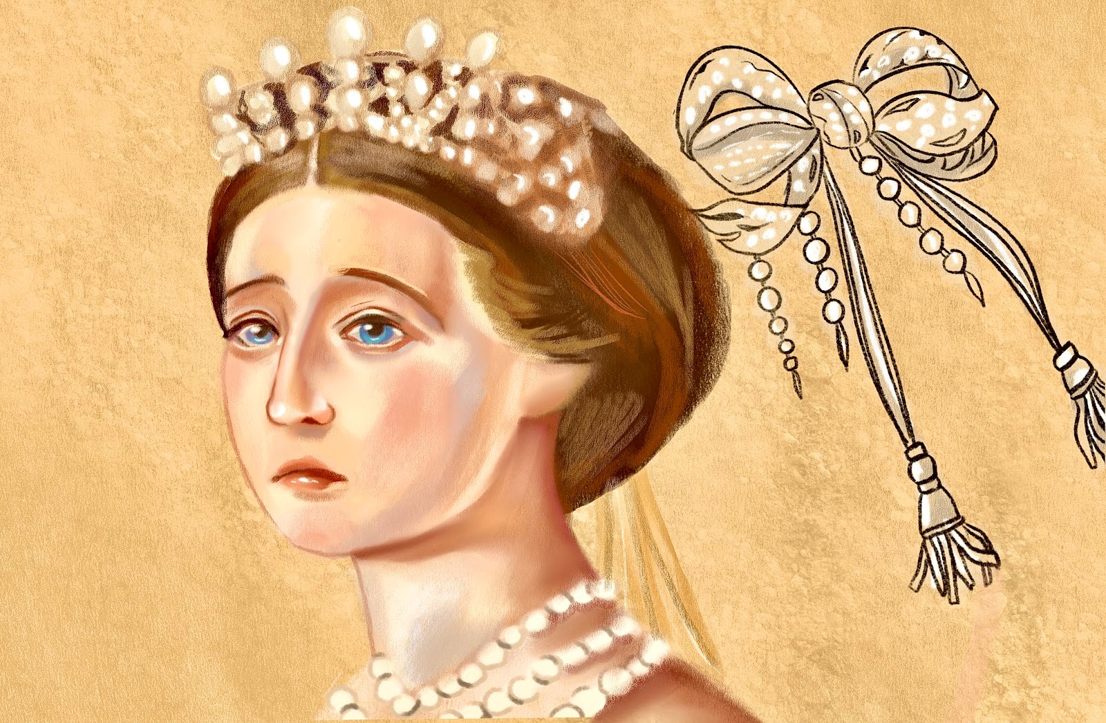 A portrait of Empress Eugénie is featured with her tiara and decorative bow with jeweled tassels.