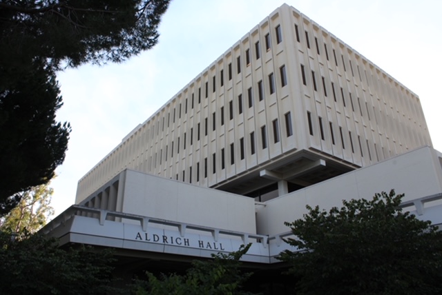 Photo shows Aldrich Hall, where the UCI financial aid office is located