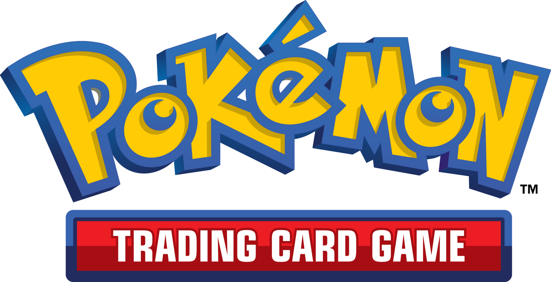 The Pokémon Trading Card Game logo. Pokémon is written in yellow and outlined in blue. Below, TRADING CARD GAME is written in all caps in white, with a blue box filled with red around it.