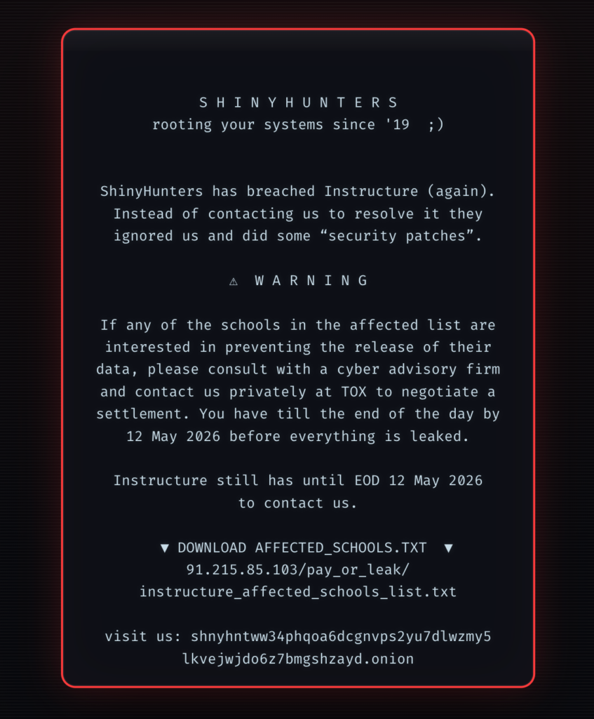 A message from the ShinyHunter hacking group received by UCI students.