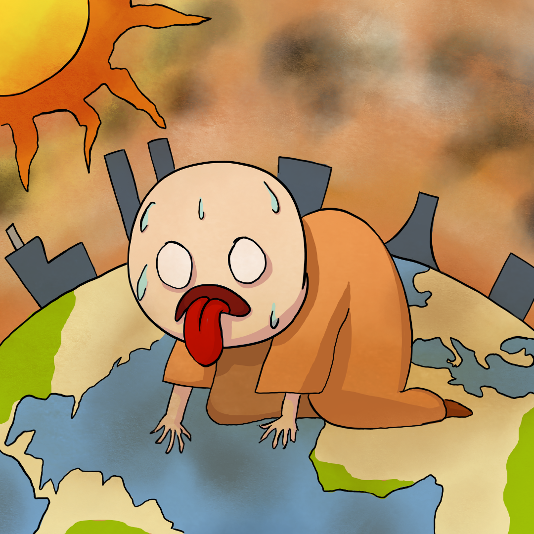 Man leaning from heat exhaustion on a deserted area below the sun