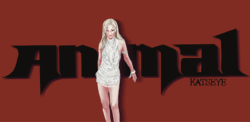 Yoonchae, a member of Katseye, wearing white standing infront of a red background with Animal written in the back in black letters