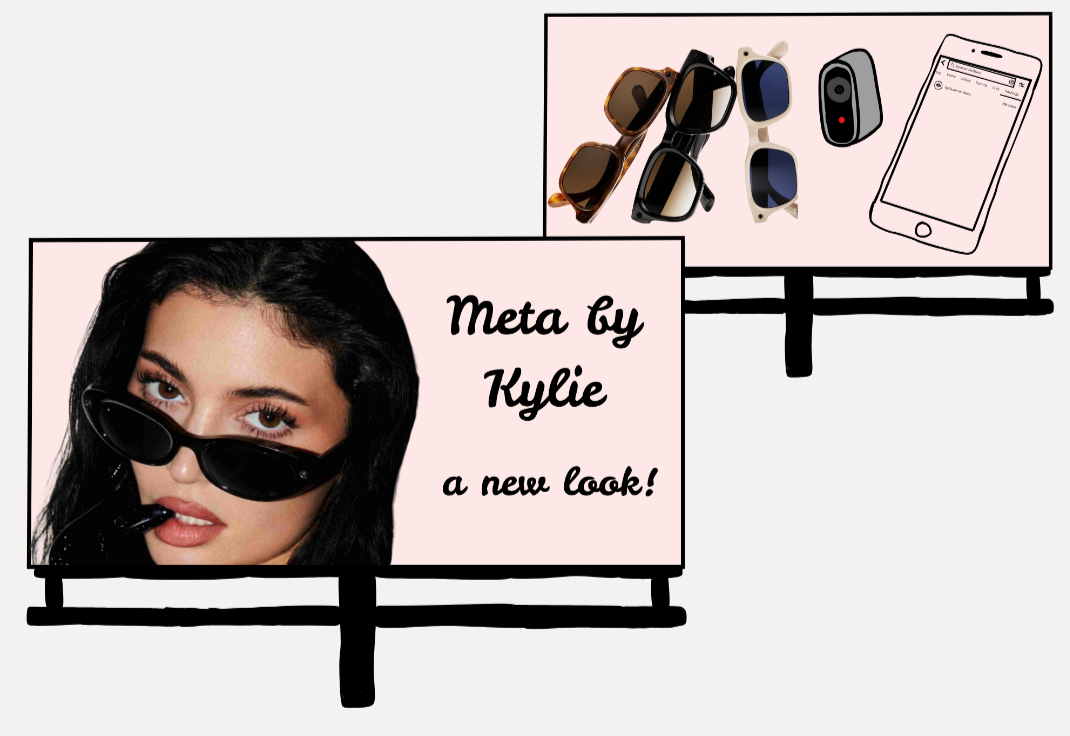 Billboard image featuring Kylie Jenner in a brand advertisement for the Meta AI glasses.